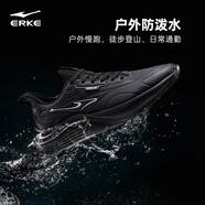 鴻星爾克（ERKE）男鞋鳴鷗同底運(yùn)動(dòng)鞋新款防潑水革面跑鞋緩震黑色跑步鞋子 正黑 40