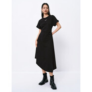 太平鳥(niǎo)女裝不規則連衣裙女夏季時(shí)尚收腰刺繡長(cháng)裙高級感短袖簡(jiǎn)約 黑色 M