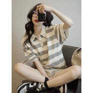 純棉設(shè)計感條紋短袖t恤女夏季2025年新款寬松小眾夏裝上衣小個子 白灰條紋 L （95-110斤）