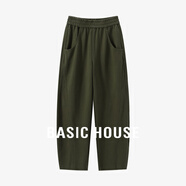 Basic House/百家好灰色直筒垂感休閑褲秋冬寬松顯瘦松緊腰香蕉褲 軍綠 S 85-100斤