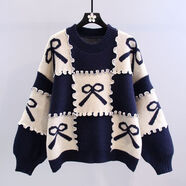 漠煜女士毛衣2023新款韓版秋冬外穿大碼女裝季針織女洋氣胖妹妹寬松顯 藏藍色毛衣 【單件】 L 【建議100-120斤】