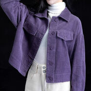 矜持范燈芯絨牛仔外套女秋季新款2025休閑夾克女裝短款條絨小個(gè)子純色上 紫色 M 80100