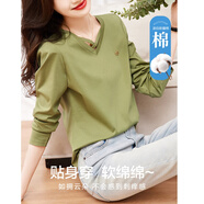 德瑪納（dme）【氣質(zhì)棉氨針織女式t恤】春秋季通勤v領(lǐng)微彈長袖t恤女