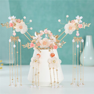 戎夏兒童漢服古風(fēng)頭飾古裝搭配發(fā)飾女童表演發(fā)釵步搖發(fā)簪全套手工制作 發(fā)冠+一發(fā)簪一對+耳環(huán)（耳夾款）