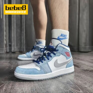 耐克（NIKE）【严选好物】bebe8耐克AJ1 Air Jordan 1 MID 男女中帮休闲篮球鞋 水洗白蓝DN3706-401 35.5