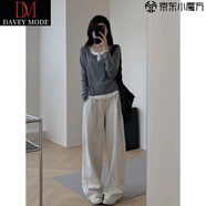DAVEY MODE黑色假兩件v領(lǐng)內(nèi)搭打底衫女早秋修身短款毛衣長袖針織衫春秋秋季 灰色【拼接/撞色 L 建議105-120斤