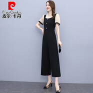 皮爾卡丹（pierre cardin）針織連體褲女感2025新款夏季薄款背帶褲套裝連體衣氣質(zhì)九分連身褲 黑色連體褲 L (建議105斤-115斤)