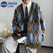 NASALIKE 高領(lǐng)毛衣男慵懶風寬松夏冬款韓版潮流ins不規(guī)則針織衫情侶裝線衣 獅城D355棱形格子棕色 L