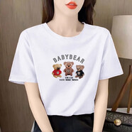 芭布笛純棉短袖T恤女裝文藝寬松潮半袖上衣白色打底衫 白色三只小熊 L 建議115-130斤