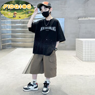 FIDQIOG品牌男童夏季新款酷帥炸街套裝2025 黑色套裝 120 cm