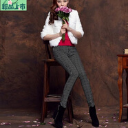 艾妃琳新款格紋打底褲女外穿純棉加絨加厚小腳褲彈力千鳥(niǎo)格鉛筆褲松緊腰 黑色小格子(單層) 28 2尺1