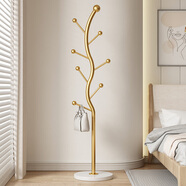 木樽奶油風(fēng)網(wǎng)紅衣帽架臥室掛衣架落地家用室內簡(jiǎn)約立式掛包收納衣服架 輕奢金樹(shù)杈主桿+雪山白巖板底座