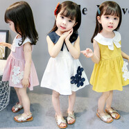 芭梵鼠童裝女童連衣裙夏裝兒童裙子女寶寶衣服夏季公主裙幼童中小童夏款新品1-2-3-4-5歲女孩無(wú)袖潮 白色 110碼 適合身高95-105cm