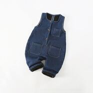 贏(yíng)一貝（Yingyibei）寶寶牛仔背帶褲新款男女兒童韓版純棉休閑舒適吊帶褲嬰幼兒連體褲 藍色冬款加絨 90