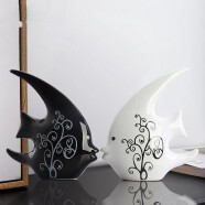 睿诺现代家居装饰品摆件创意陶瓷工艺品客厅酒柜电视柜摆设三口鹿礼物 燕子鱼（黑白一对）