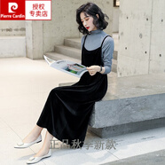 皮爾卡丹（pierre cardin）絲絨連衣裙春秋新款金絲絨打底裙寬松背心裙吊帶氣質(zhì)無袖A版長(zhǎng)裙 黑色(不含內(nèi)搭) XXXL 140-155斤
