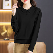 歌米拉（Gemila）薄款針織衫女春秋新款女裝百搭娃娃領(lǐng)毛衣上衣針織打底衫 黑色 3XL 【140斤-160斤】