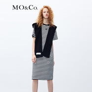 MO&Co.連帽披肩MC刺繡黑白條紋連衣裙兩件套氣質(zhì)設(shè)計感裙子女摩安珂 黑白條色-第2批 XS 155