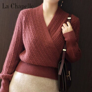 拉夏貝爾（La Chapelle）法式輕奢絞花秋冬加厚毛衣V領(lǐng)交叉氣質(zhì)打底針織衫女外穿上衣洋氣 純100自動(dòng)發(fā)熱磚紅色 純100自動(dòng)發(fā)熱L 【建議105-115斤】