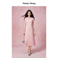 Mandy Zhang法式時尚粉色羊毛呢連衣裙女秋冬氣質(zhì)駝絨釘珠長款裙子 山茶花粉 XS
