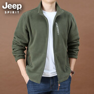 JEEP SPIRIT戶外抓絨外套男搖粒絨秋冬季加厚羔絨內(nèi)膽保暖開衫冬裝雙面絨夾克 9819軍綠色 XL