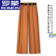 羅蒙（ROMON）直筒闊腿褲女2025新款夏季加厚高腰氣質(zhì)垂感拖地褲顯瘦窄版闊腳褲 【愛(ài)馬仕橙】#不起球. 26 -S 推薦80-95斤