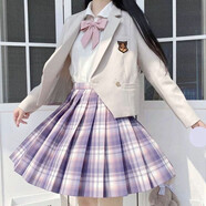 唐努烏（Tang Nu wu）【8件套】少女JK制服百褶格裙襯衫校服正半身學(xué)院風(fēng)短裙子女學(xué)生 芋泥蛋糕【套裝】 XL 【115-125斤】