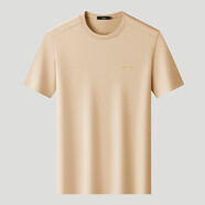 鱷魚(yú)恤（CROCODILE）夏季男士短袖圓領(lǐng)純色T恤休閑百搭男短袖上衣t恤內搭半袖打底寬松 卡其色 M (48)