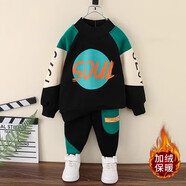 G. DUCKKIDS男童衛(wèi)衣套裝秋冬裝2023新款秋季寶寶運(yùn)動(dòng)男孩酷帥氣兒童加絨秋裝 拼色黑套裝（秋冬款加絨） 100cm