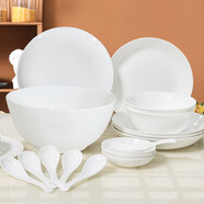 紅牡丹 純白陶瓷餐具套裝骨瓷碗碟套裝家用白色碗具禮盒釉下彩碗盤(pán)筷子 純白18頭禮盒裝