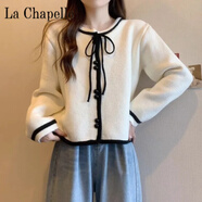 拉夏貝爾（La Chapelle）新中式毛衣針織衫女系帶上衣2024小香風(fēng)春秋寬松洋氣開(kāi)衫外套 純100自動(dòng)發(fā)熱米白色 純100自動(dòng)發(fā)熱S 建議85-95斤