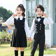 衣諾坊兒童演出服套裝女生連衣裙校服百褶長裙幼兒園中大童裙子公主裙 女生黑色：裙子（紐扣款）+襯衫+領(lǐng)花 180 （建議體重111-130斤）