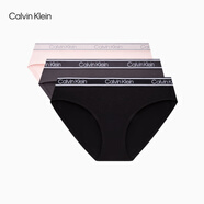 Calvin Klein內(nèi)衣女士三條裝醒目條紋LOGO腰邊透氣貼身比基尼內(nèi)褲QP2748O HY5-太空黑/鉛筆灰/水蜜粉 3條 L
