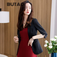BUTAO小西裝女外套夏季新品白色百搭中袖西服套裝裙時(shí)尚兩件套 單件黑色中袖西裝 XN9951 L