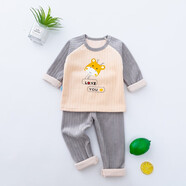 格子熊兒童保暖內(nèi)衣套裝秋冬款男女寶寶加絨加厚家居服中小童秋衣保暖衣 灰色卡通套頭 110cm（建議14-16公斤）