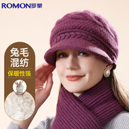 羅蒙毛線帽子女士秋冬季加絨加厚護(hù)耳保暖防風(fēng)防寒送長(zhǎng)輩媽媽針織帽