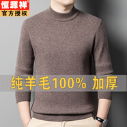 恒源祥羊毛衫男厚款半高領(lǐng)純色秋冬季中青年男士毛衣打底衫品牌男裝 淺咖啡 175/XL適合145斤-155斤