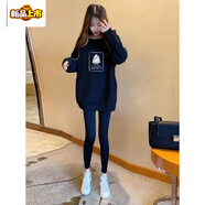 初徑2024春秋新款鯊魚褲搭配的上衣洋氣時髦外穿修身包臀中長款衛(wèi)衣女 女孩背影-薄款黑色 M 101斤-120斤