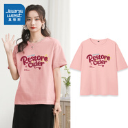 真維斯（Jeanswest）女生純棉短袖T恤新款夏季字母印花圓領套頭寬松體恤JR 粉835A 160/84A/S