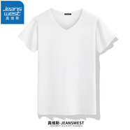真維斯（JEANSWEST）V領(lǐng)T恤短袖純色汗衫加大碼體恤衫棉打底衫男舒適透氣短袖男T恤衫 白色 M(推薦體重100斤-110斤左右)
