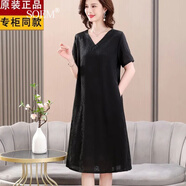 SOEM重磅真絲連衣裙高端女夏季桑蠶絲寬松裙 黑色 5XL 151-165斤