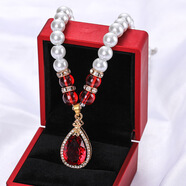 珍珠項鏈女送媽媽韓版簡(jiǎn)約中老年母節鎖骨項鏈氣質(zhì)百搭保色 鑲鉆項鏈【紅色】