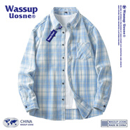 WASSUP UOSNE官方潮牌長袖襯衫男女情侶款青少年格紋透氣寬松休閑棉質(zhì)襯衣外套 2209淺藍(lán) 4XL（推薦體重175-185斤）