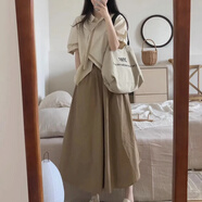 NRDCZ裙褲女長褲套裝夏兩件套2023新款季日系復(fù)古襯衫不規(guī)則短袖上衣腰 【兩件套裝】設(shè)計感襯衫+半身裙 L