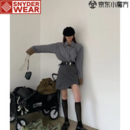 SNYDER WEAR感寬松豎條紋襯衫+灰色半身短裙女2025春秋新款韓版時尚套裝 灰色短裙 S 建議80-100斤