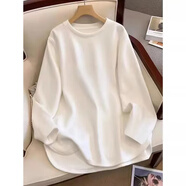 妃麗慕尚磨毛加厚打底衫女內(nèi)搭秋冬季洋氣開叉中長款寬松純棉長袖t恤上衣 【磨毛厚款】A672純色白色 L 建議120斤以內(nèi)