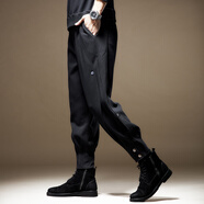 御魂美式機能休閑褲子男春秋季運動(dòng)衛褲潮流拼接束腳哈倫褲配馬丁靴 黑色【常規】 L 【130-150斤】寬松版型
