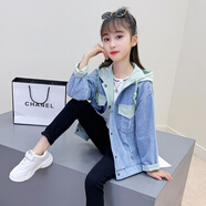 芭梵鼠童裝3-14歲女童外套牛仔春秋時(shí)尚兒童兩面穿2022網(wǎng)紅中大童秋裝上衣女孩大碼衣服潮 豆綠色 150