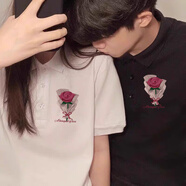 MDlila情侶裝夏季衣服短袖t恤POLO領(lǐng)一男一女休閑寬松半袖上衣班服定制 白色-玫瑰花單件價(jià) 4XL建議(150-170斤穿)