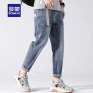 羅蒙牛仔褲男2025夏季新款淺色時(shí)尚男士寬松直筒彈力九分褲工裝男裝 淺藍(lán)色【春秋款】 熱賣 31